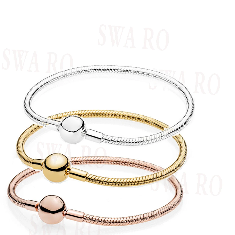 

Женский гладкий браслет из серебра 925 пробы, цвета розового золота