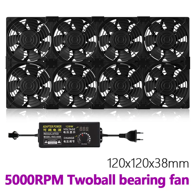 12038 5000rpm dual ball bearing 12cm violent cooling fan for pc btc open mining machine chassis server cabinet 100v 110v fan kit free global shipping