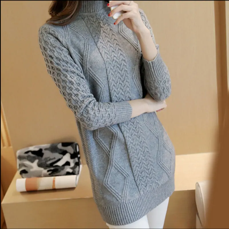 

New 2018 Fashion Warm Autumn Winter Pullover Women Sweater Women Vintage Knitwear Long sleeve Turtlenec Knitted Sweaters QH0233