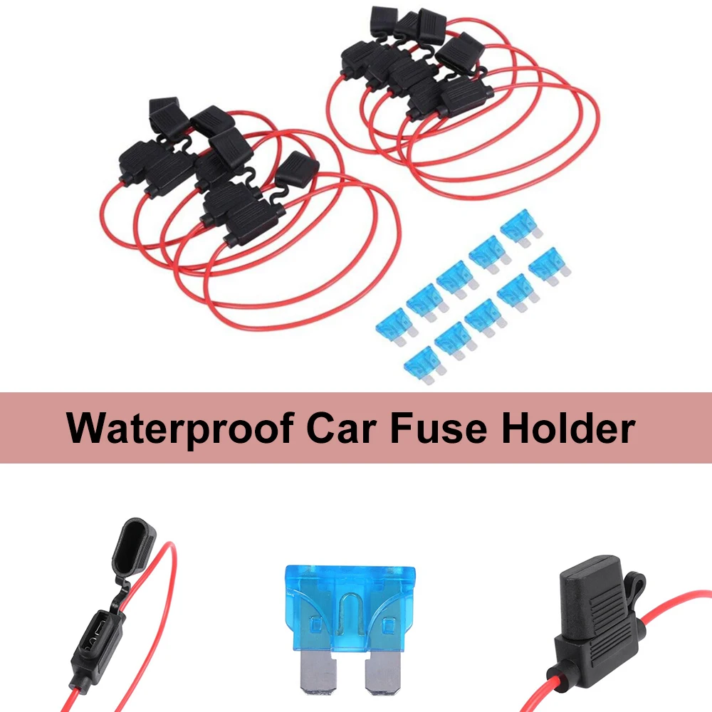 10Pcs Car Mini Blade Inline Fuse Holder Waterproof Dustproof 16 AWG Cover Add-a-circuit Pack TAP AdN6T3 Fuse ATC/ATO Inline