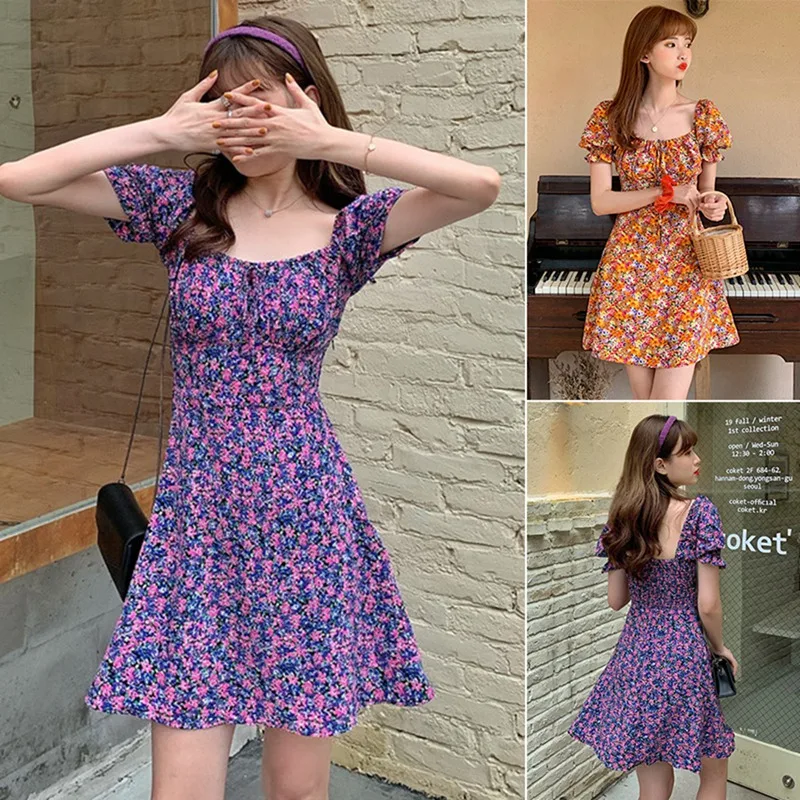 

Летнее платье, элегантные Винтажные Платья с цветочным принтом, женское пляжное вечернее платье с коротким рукавом, сексуальное клубное ми...