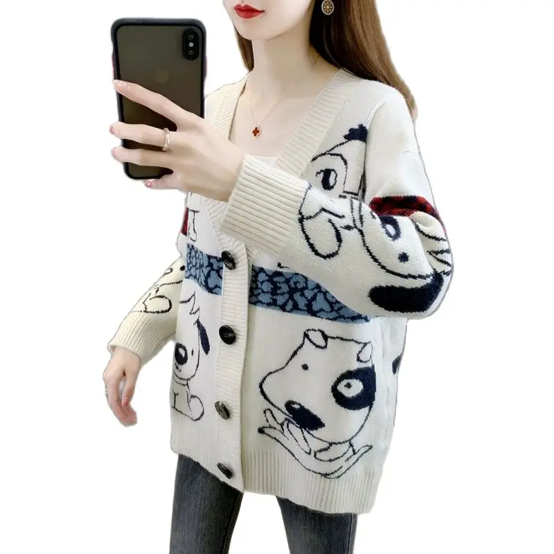 Трикотажный кардиган с V-образным вырезом и мультяшным принтом 21225 (hall row 13. 1) [1109] 57