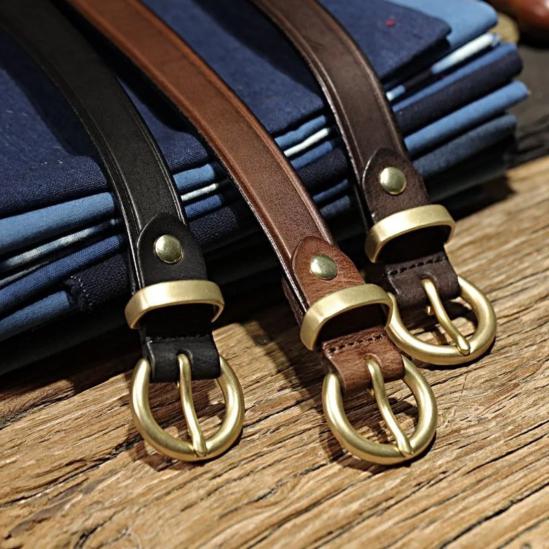 Luxury Designer Vintage Casual Pure Copper Pin buckle no laminated leather Women's belt 100% genuine leather jeans soft belt