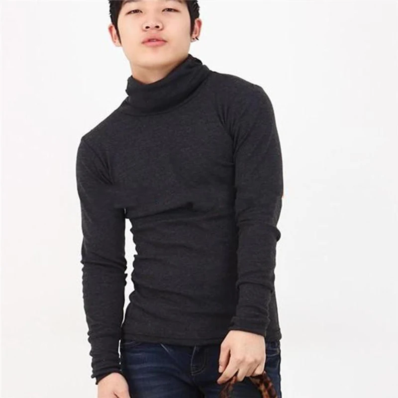 

Autumn and winter Korean shirt tide men's turtleneck with gloves warm T-shirt large size thick long sleeve finger bottoming shir