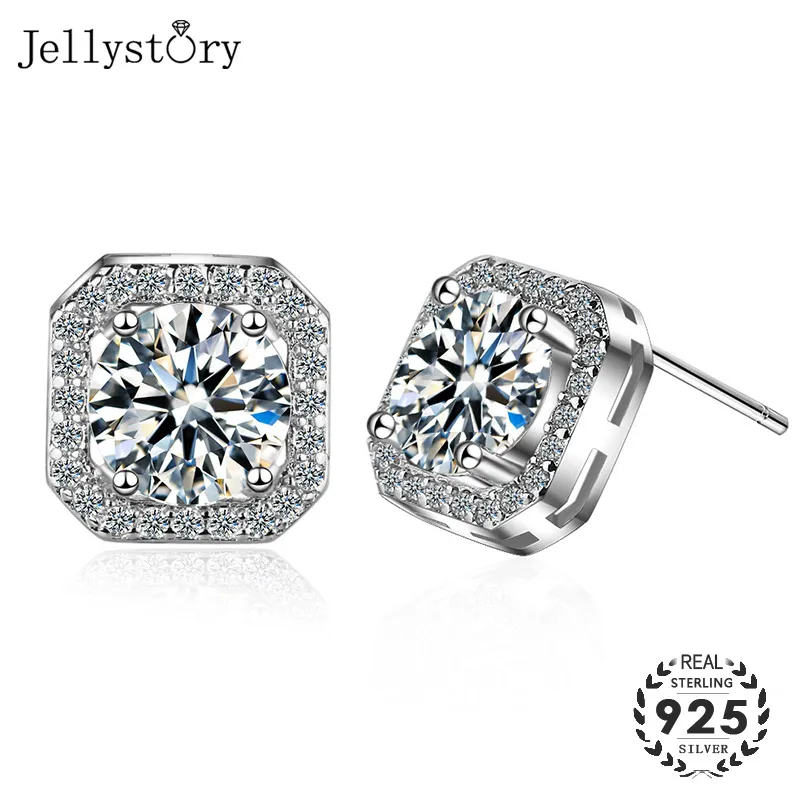 

Jellystory Fashion 925 Sterling silver Stud Earrings Geometric Shape AAA Zircon Gemstone jewelry Earrings for women Wedding Gift