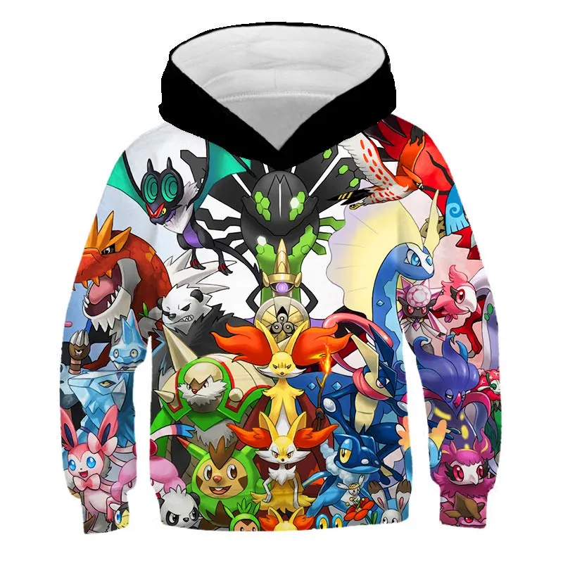 

2021 Summer Kids Clothes Girls Sweatshirts With Hoodies Pokemon Hooded Sweater For Children Outwear Baby Boys Long Pokemon Tops