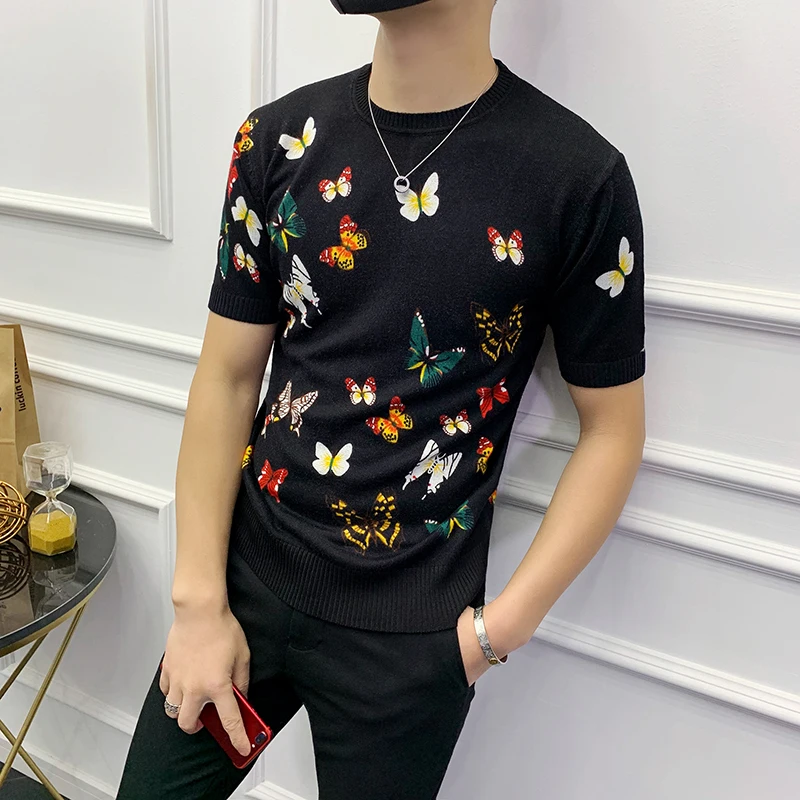 Высококачественная мужская Трикотажная футболка Тонкий ретро свитер с круглым