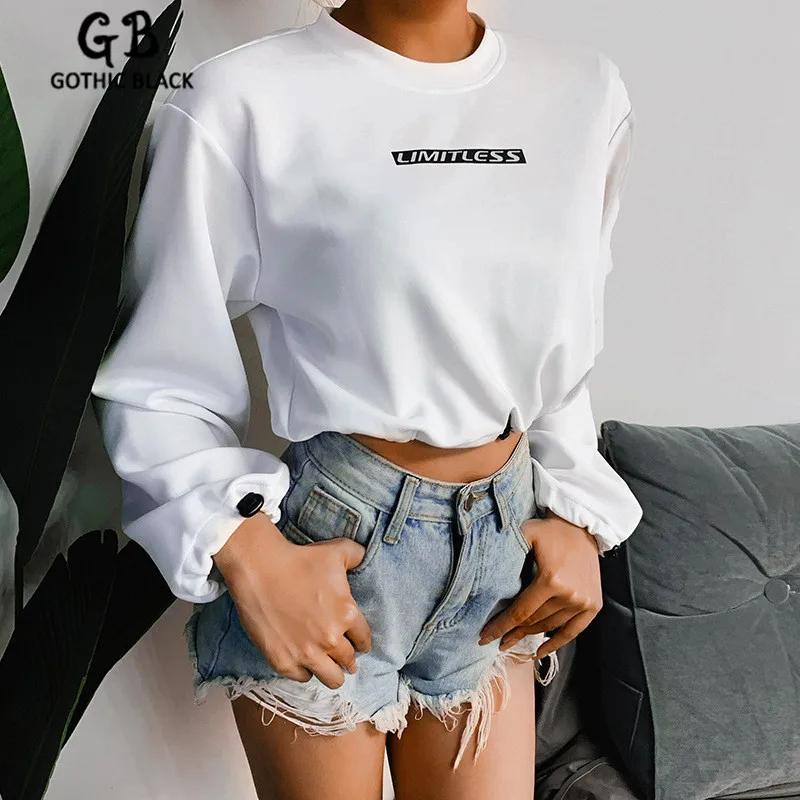 Женский топ с длинным рукавом Gothblack свободный короткий о-вырезом и принтом в виде