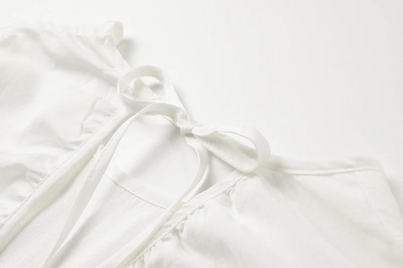 

[EAM] Women White Bandage Hollow Out Backless Ruffle T-shirt New Round Neck Long Sleeve Fashion Tide Spring Autumn 2021 1DD5836