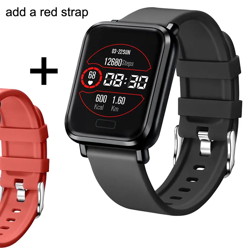 And a red strap Смарт-часы IP67, водонепроницаемые, пульсометр, измеритель артериального давления, кислородный монитор, поддержка секундомера, погода, 170 мАч, умные часы в режиме ожидания - Цвет: And a red strap