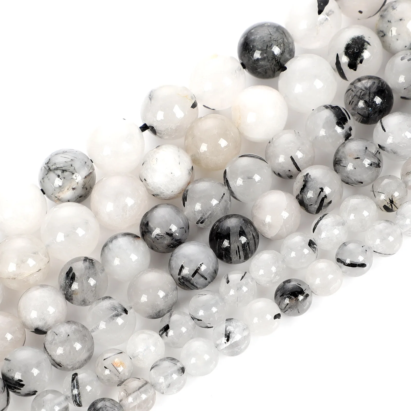 Natural Stone Beads Black Rutilated Hair Quartz Loose For Jewelry Making Beaded Bracelet Material 6-10mm | Украшения и аксессуары