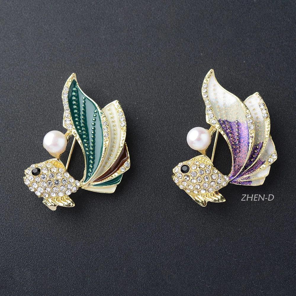 Искусственные украшения, великолепная Боевая рыба, Кристалл CZ, микро-ПАВЕ, Пресноводный Жемчуг, фотобулавка, модели для пар, 33x42 мм