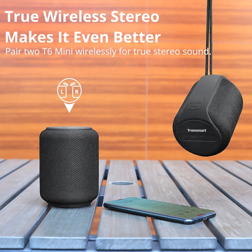 Bluetooth Колонка Tronsmart T6 Mini TWS IPX6 360 градусов 24 часа воспроизведения 15 Вт|Портативные