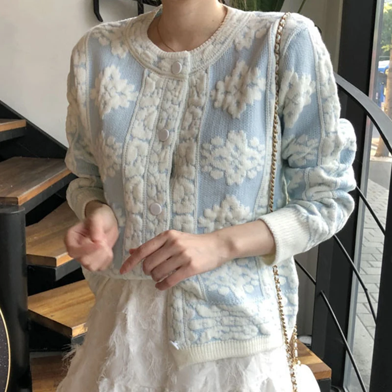 

Fashion Embroidered Cardigan Sweater Women Single-Breasted Button O-Neck Sweater Coat Woman Autumn Long-Sleeved Women's Sweaters