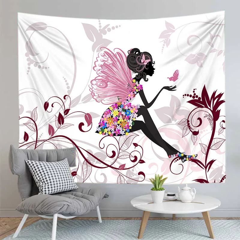 

Customize Fairy Decorative Wall Hanging Carpet Tapestry Rectangle Or Square Bedspread Fresh Girl Flower Angel Butterfly Girls