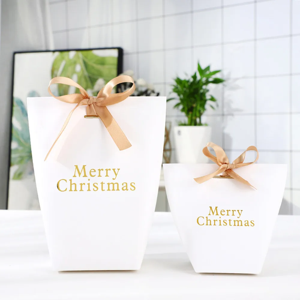 

10pcs Bronzing Christmas Gift Box Bag Kraft Paper Merry Christmas Candy Boxes Xmas Favor Party Decoration DIY Packaging Box
