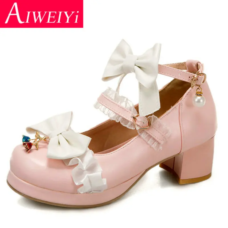 

Skirt Shoes 2021 New Spring Autumn Chunky Heel High Heel Lolita Shoes Sweet Style LO Shoes Jk Unkform Pumps Hanfu Shoes