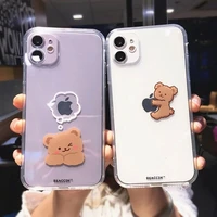 funny cartoon bear couple clear phone case for iphone 11 12 pro max x xs xr 7 8 6s plus cute animal transparent soft tpu cover