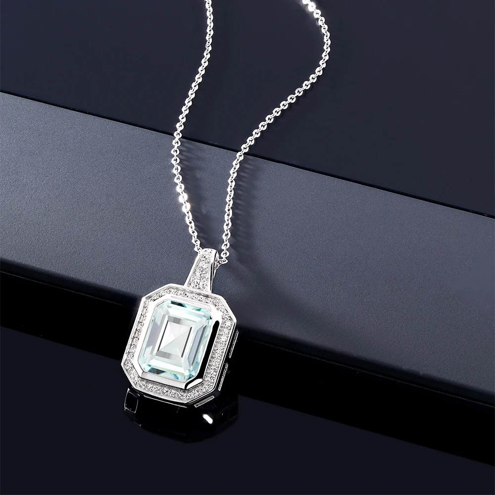 GemStoneKing, хорошее ювелирное изделие, 4,64 карат, восьмиугольник, небесно-голубой цвет, имитация аквамарина, 925 пробы, серебро, винтажное ожерелье с подвеской для женщин