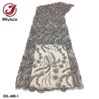 high quatily french lace fabric beadeds suqins lace fabric with nice desiger tulle lace fabric for party dressxxl 488