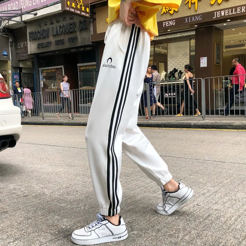 Женские спортивные брюки модные повседневные в полоску с боковыми карманами
