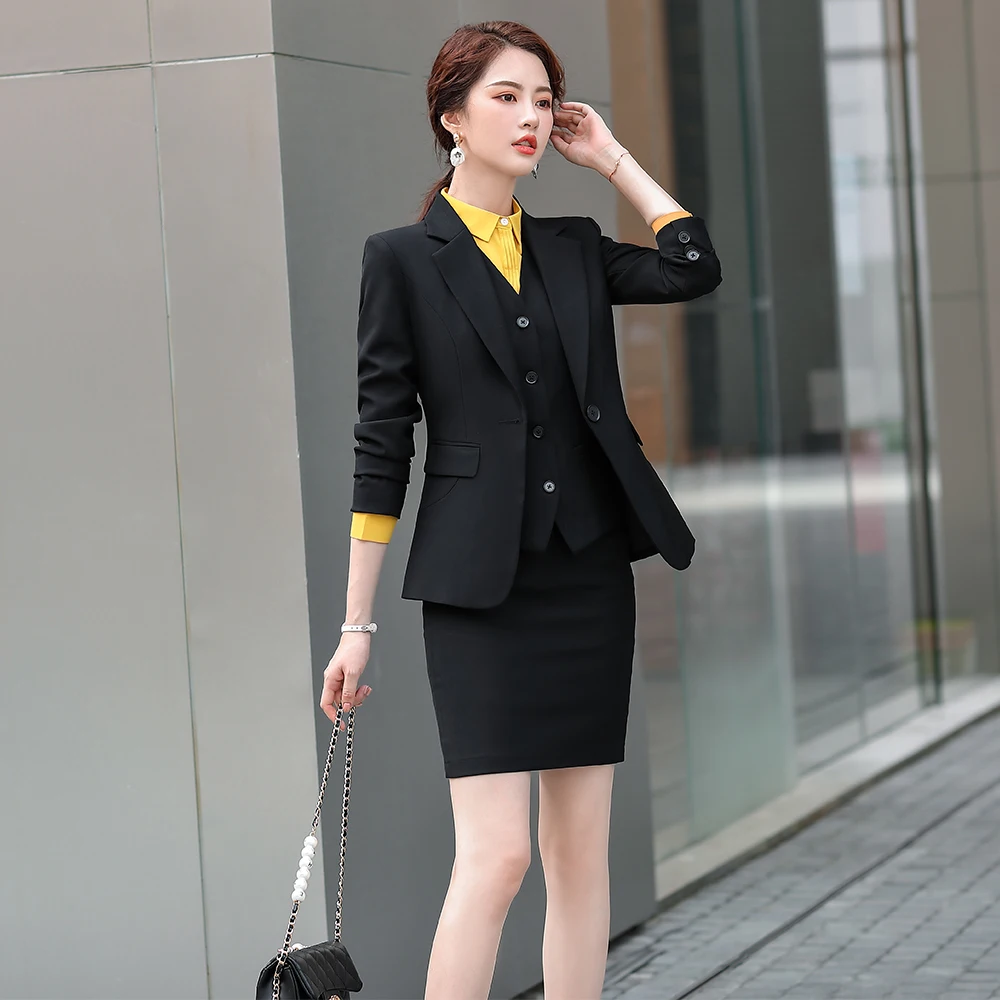 Высококачественный зеленый комплект из 3 предметов Женский офисный официальный