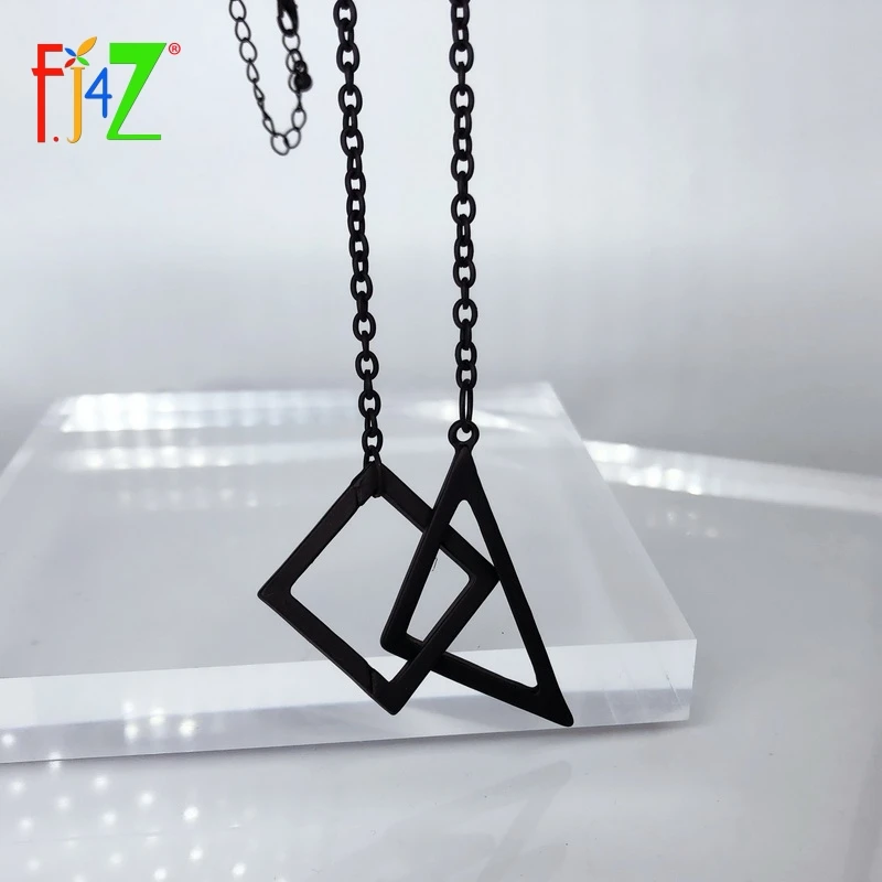 

F.J4Z Fashion Punk Women's Necklaces Black Square Triangle Crossed Geometric Pendants Long Men Pendant & Necklace Jewelry Gifts