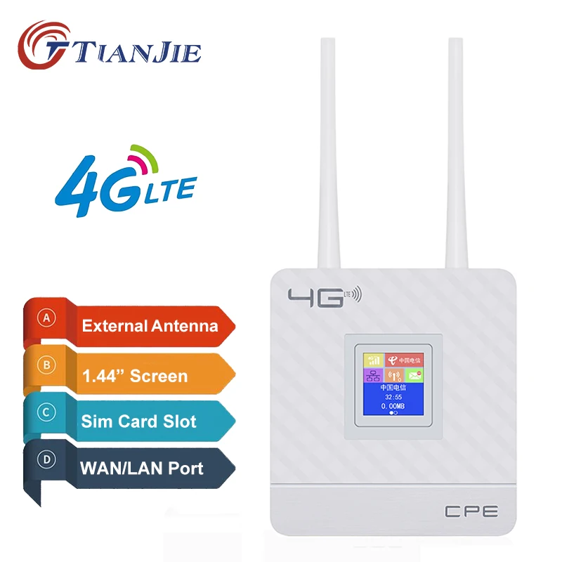 

TIANJIE 4G wifi Router CPE Dual High Gained Antenna Unlocked Modem Router Wireless SIM Card Slot WAN LAN RJ45 Port