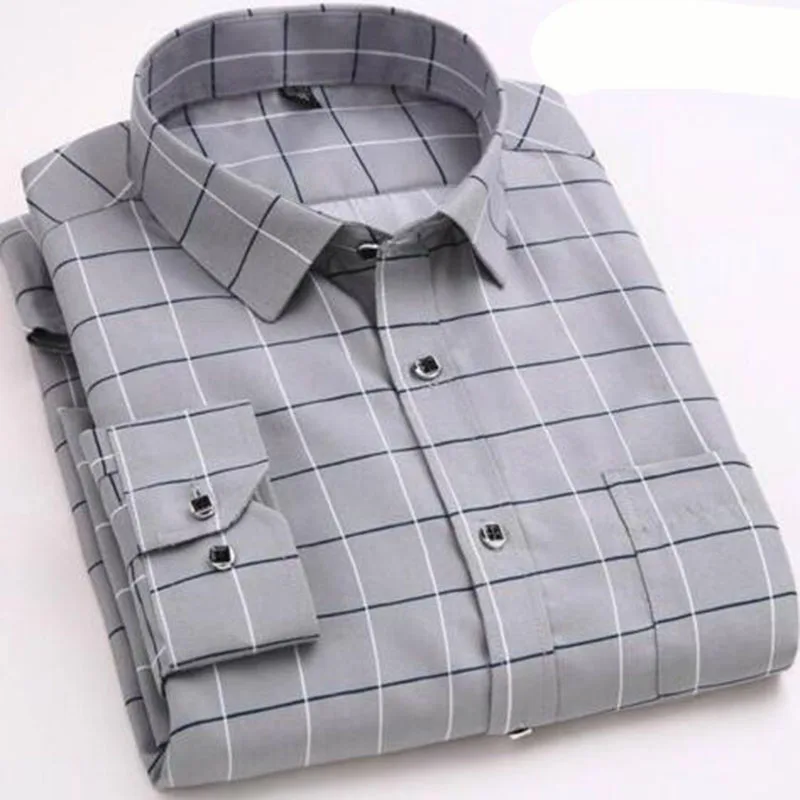 Мужская модная Корейская клетчатая рубашка с принтом Повседневная Облегающая