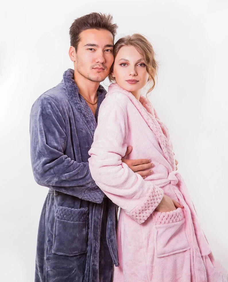Couple Long Plush Bathrobes His And Hers Robes Customized Robes Wedding Gift Couple Personalized Robe-New Bathrobe Dressing Gown