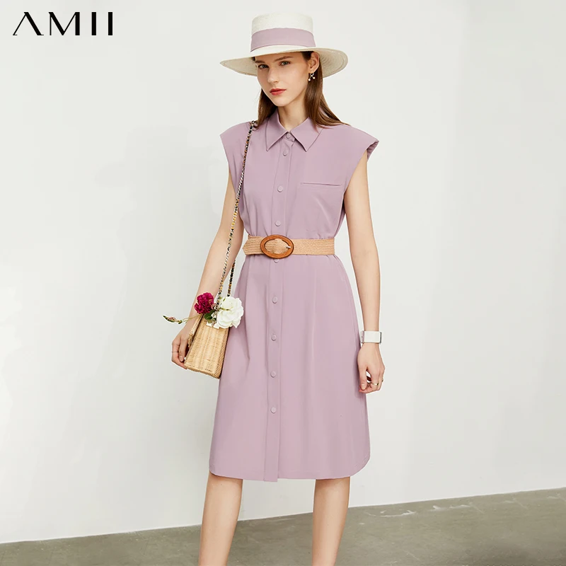 

Amii Minimalism Summer New Temperament Dress For Women Fashion Aline Women's Dress Offical Lady Lapel Female Dress 12170317