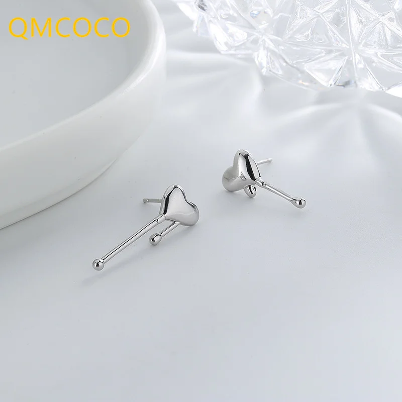 

QMCOCO 925 Серебряные асимметричные серьги в форме сердца для женщин трендовые элегантные винтажные геометрические креативные ювелирные издел...