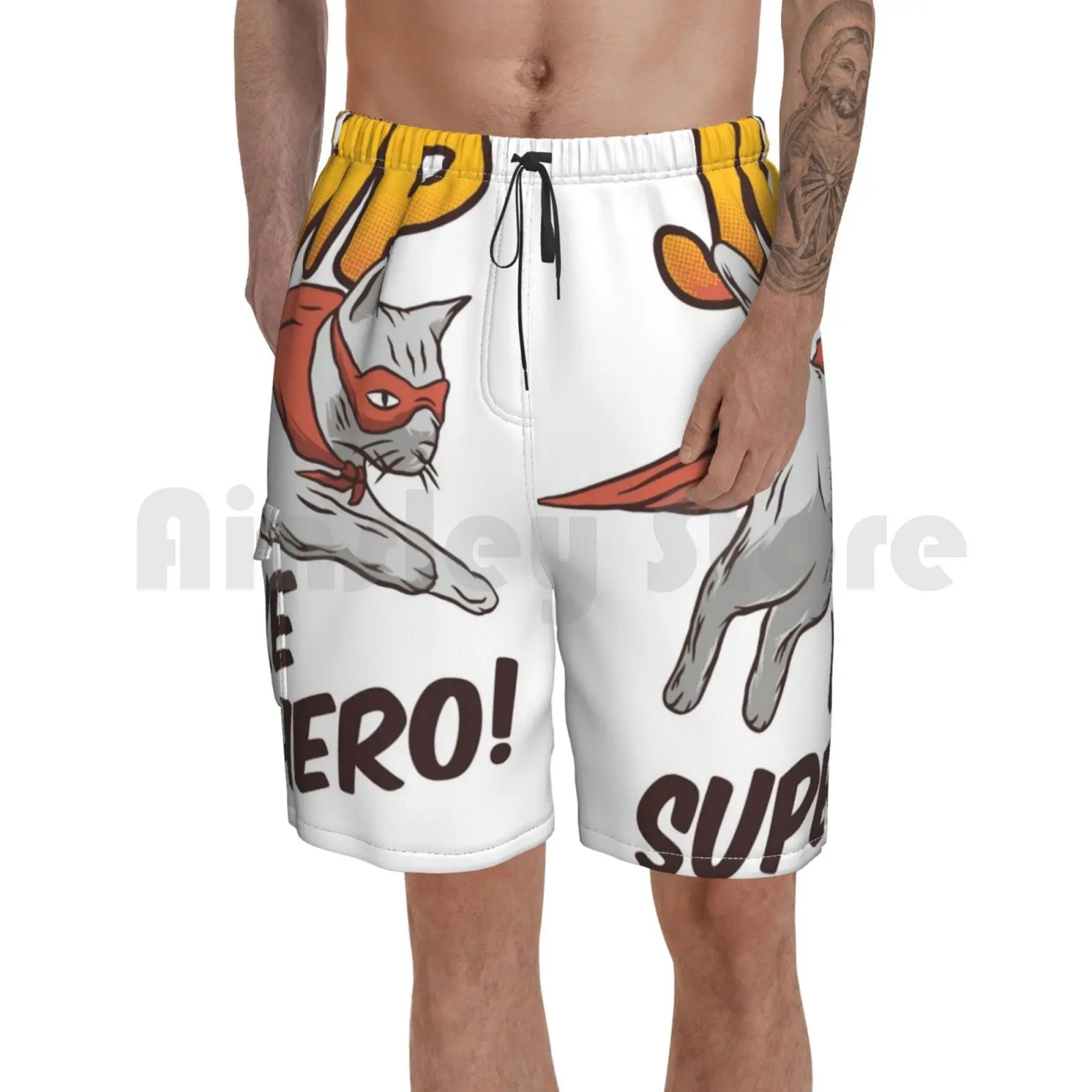 

Пляжные шорты с изображением кота, кота, супергерой, Восточная идея, кошки, хлопковые герои, животные