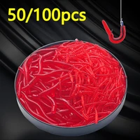 50100pcs lifelike red worm soft lure 35mm earthworm fishing silicone artificial bait fishy smell shrimp additive bass carp