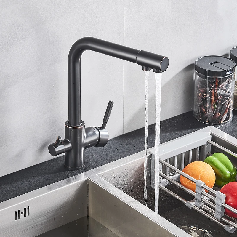 Смеситель для кухни из хромированной латуни с двойной ручкой 3 сторонний фильтр