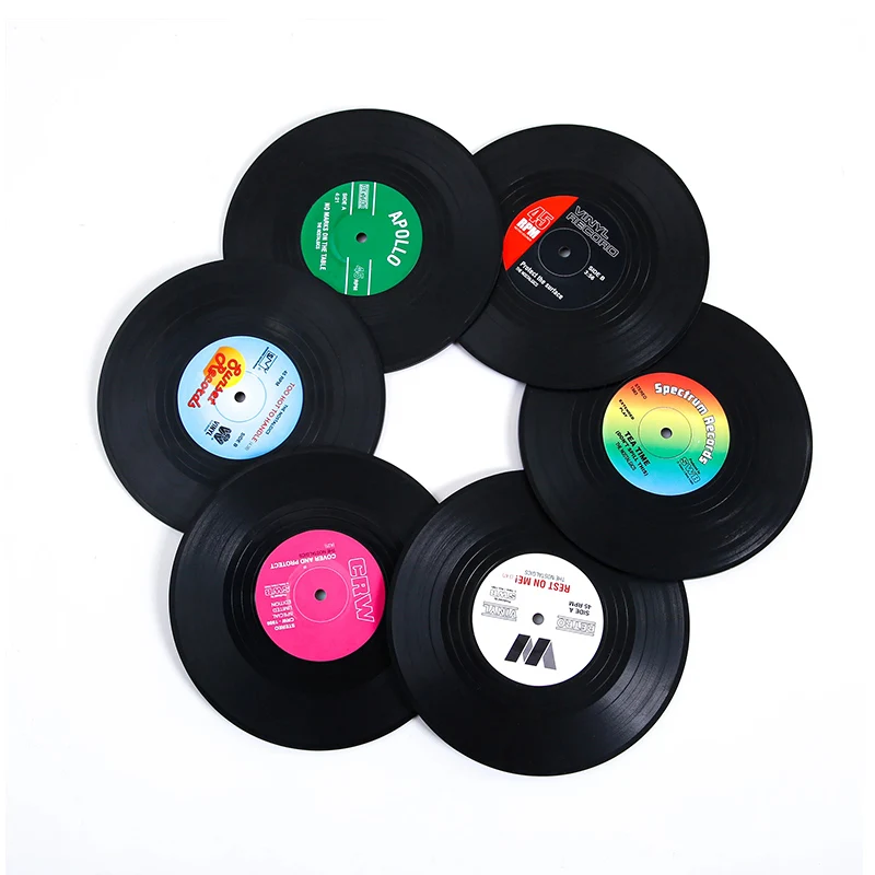 

Vinyl Record Table Mats 6 pcs Drink Coaster Table Placemats Heat-resistant Nonslip Pads Home Decor Cup Coaster Placemats Gadget