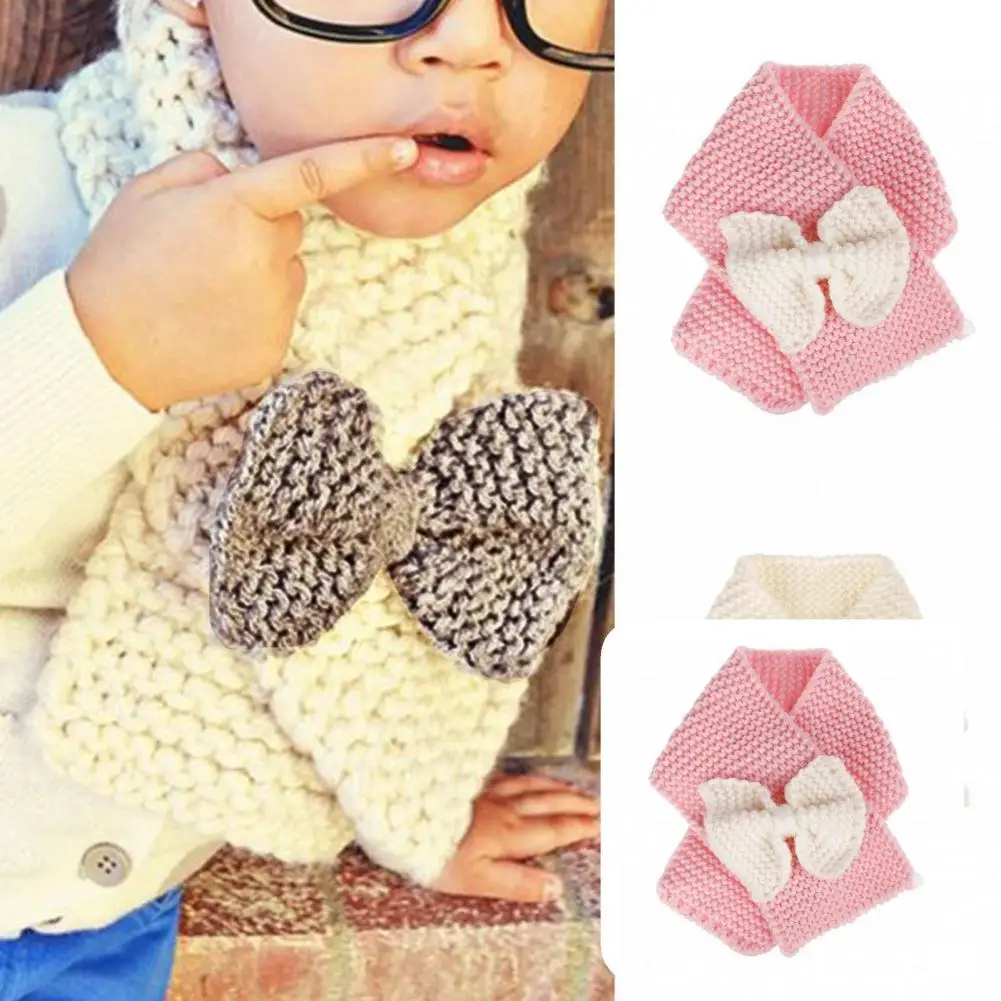 Осенне-зимний милый вязаный шейный платок с бантом для девочек круглый шарф