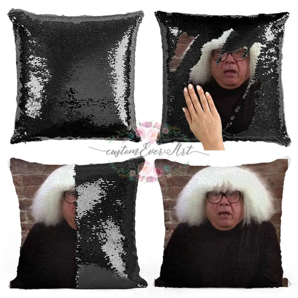 Подушка с блестками и париком Дэнни ДеВито | Наволочка Двухцветная подушка