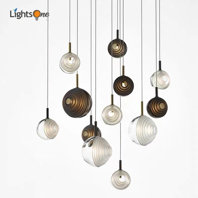 

Postmodern Staircase Glass pendant lights Simple Restaurant Bar Bedside pendant Lamp