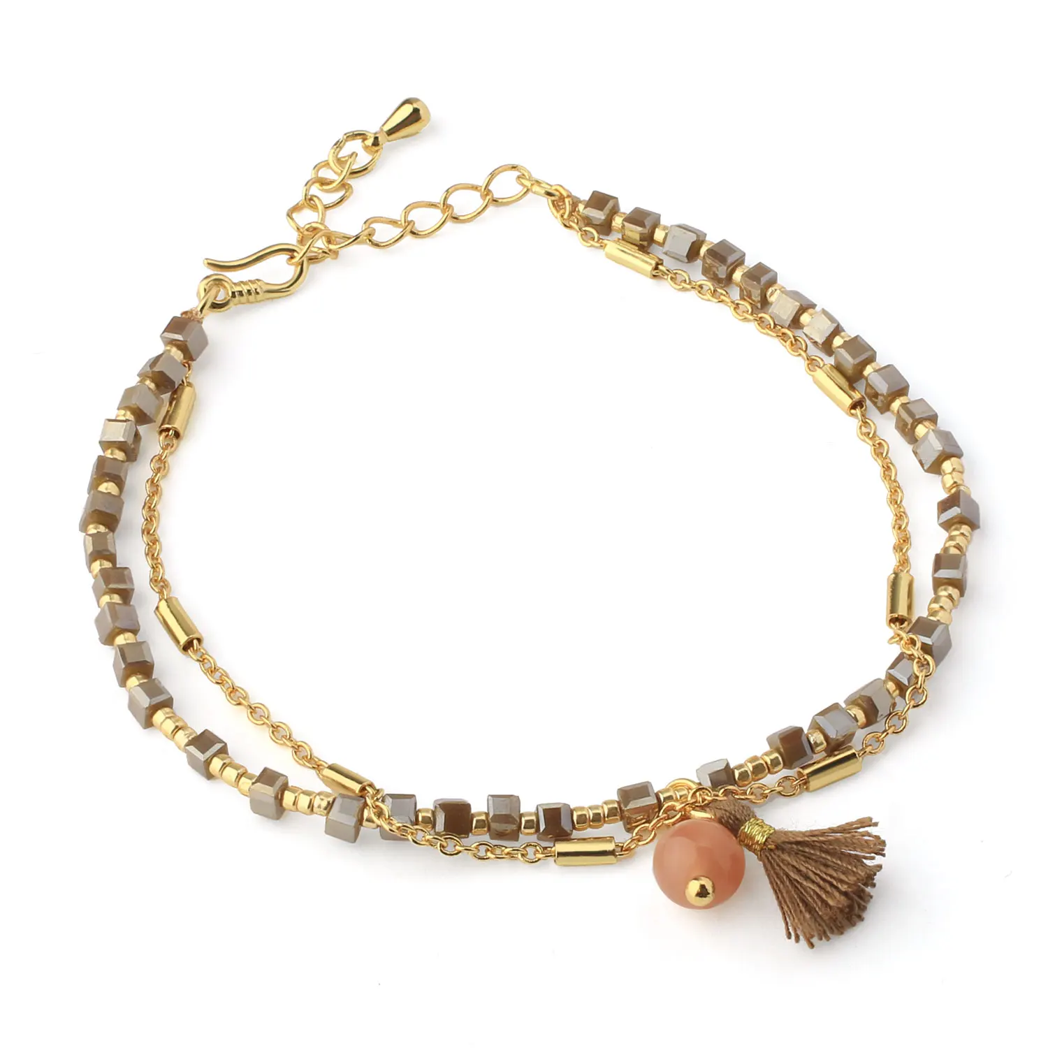 

QUANCHI Miyuki Bracelet for Women Crystal Beaded Bracelets 2021 Light luxury Jewelry 2-layer Simple Gold Color Link Chain