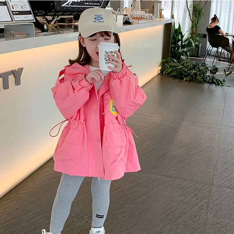 

1-9Y Girls Windbreaker Jacket New Girl's Jacket Baby Mid-length Casual Jacket Children's Top Spring and Autumn Coat