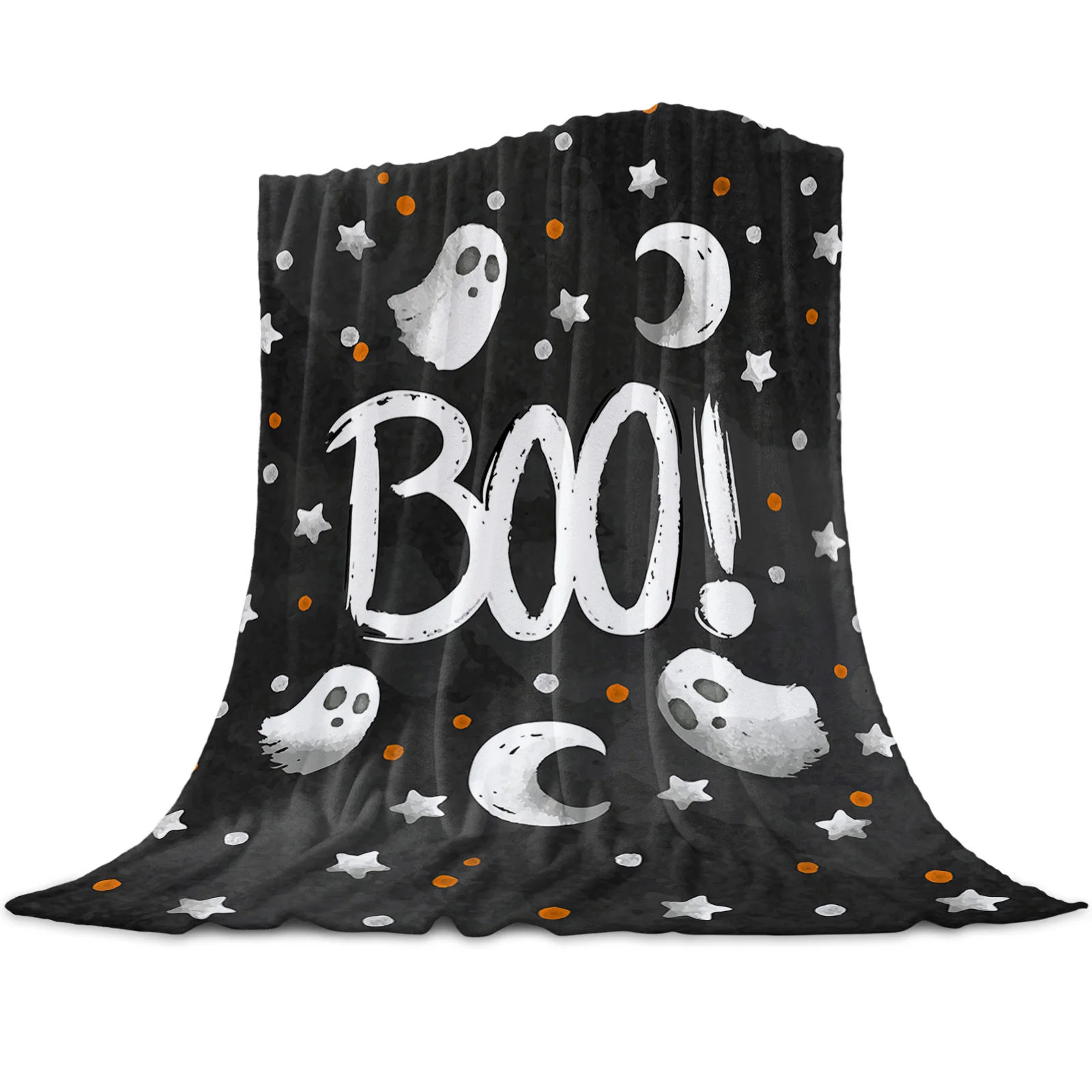 

Ghost Star Black Horror Boo! Flannel Blanket for Sofa Microfiber Throw Bedspread Blanket Cover for Bed