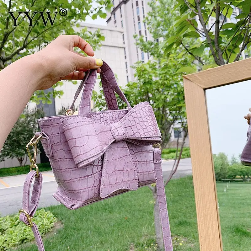 

Bow Handbags Female Candy Stone Grain Mini Crossbody Bags 2020 Young Girl Travel Handbag Tote PU Leather Bucket Bag Soft Daybag