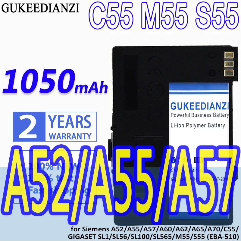 Аккумулятор GUKEEDIANZI C55 M55 s55 1050mAh для Siemens A52/A55/A57/A60/A62/A65/A70/C55/GIGASET SL1/SL56/SL100/SL565/M55/S55 EBA-51 |