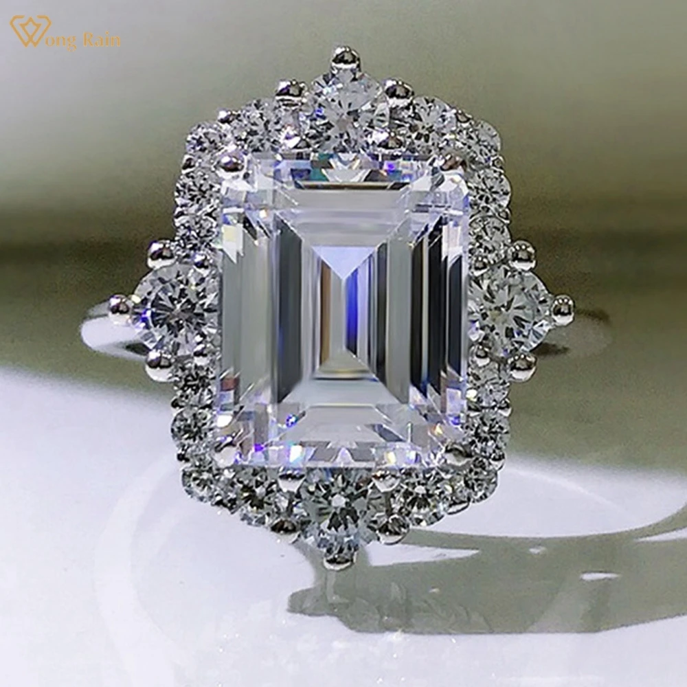 

Wong Rain 100% 925 Sterling Silver Emerald Cut Created Moissanite Gemstone Engagement Ring For Women Fine Jewelry Ring Size 5-9