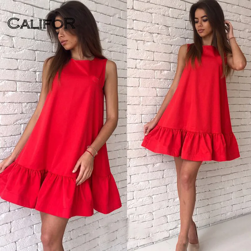 

Slim Loose Sleeveless Dress Yellow Princess Midi Sundress Summer O-neck Ruffles Loose Dresses for Women 2021 Dating Vestidos