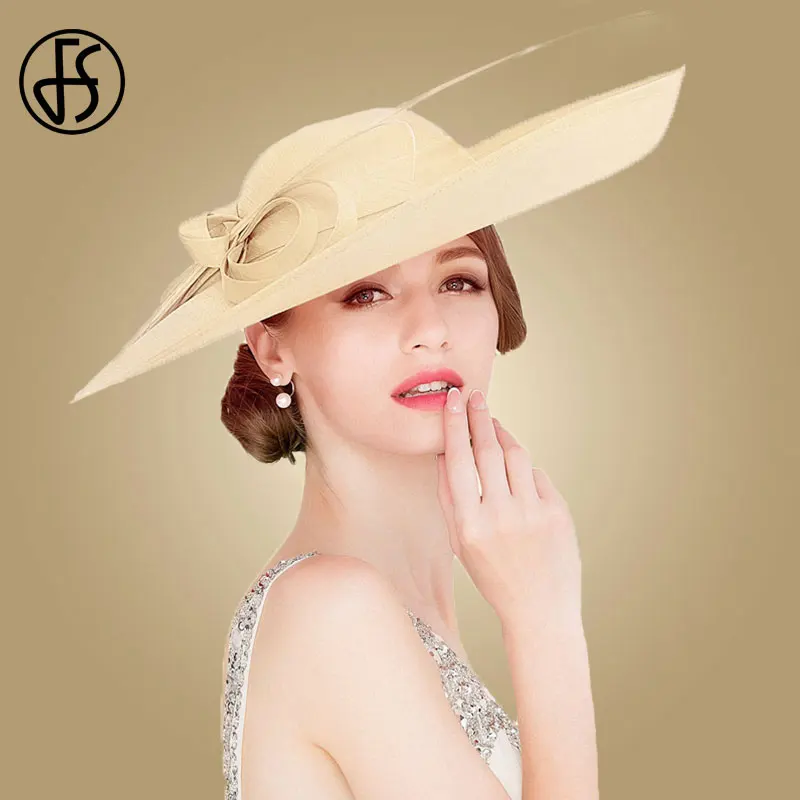 Champagne Church Hat Женская шляпка с широкими полями FS, шляпка из соломки для церкви и торжественных случаев, ярко-красного цвета, на лето - Цвет: Champagne Church Hat