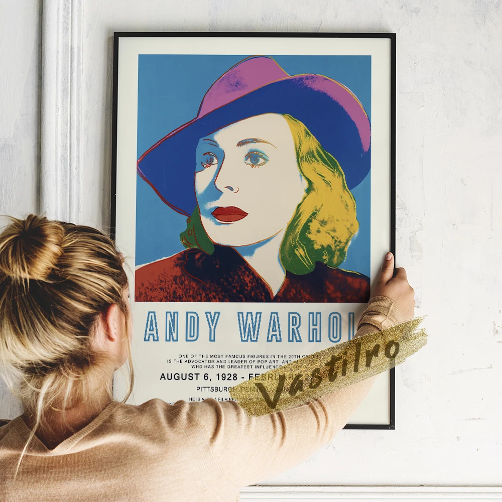 

Andy Warhol Poster, Andy Ingrid Bergman With Hat Oil Painting, Warhol Celebrity Head Wall Art, Pop Art Character Portrait Prints
