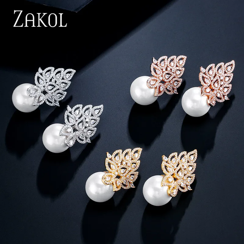 ZAKOL коллекция имитация жемчуга лист полный микро кубический цирконий паве