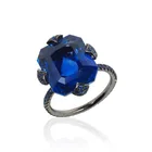 Женское Винтажное кольцо с сапфиром, черное кольцо с синим цирконом, Модная бижутерия